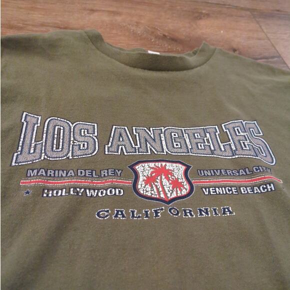 VTG Los Angeles California Adult Medium Shirt Hollywood Venice Olive Green Faded - Picture 2 of 6